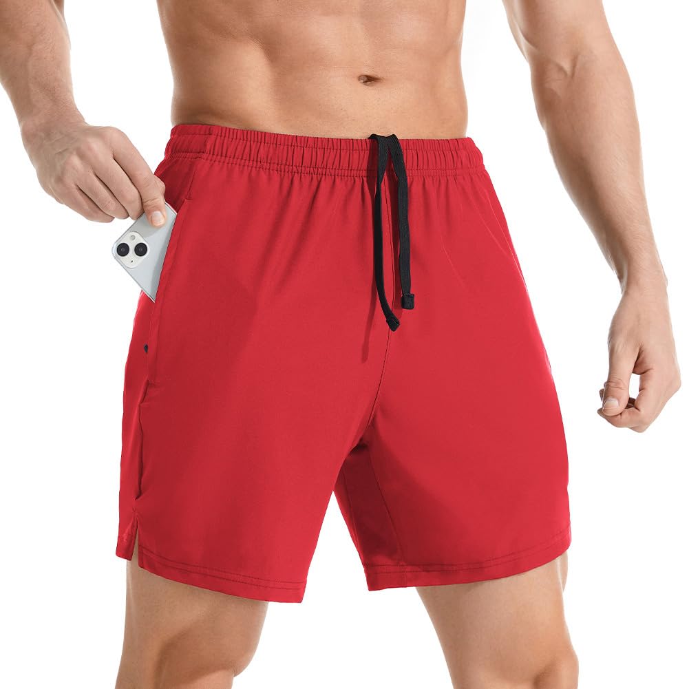Men's 7" Athletic Running Shorts Lightweight Quick Dry Gym Workout Shorts with Zipper Pockets