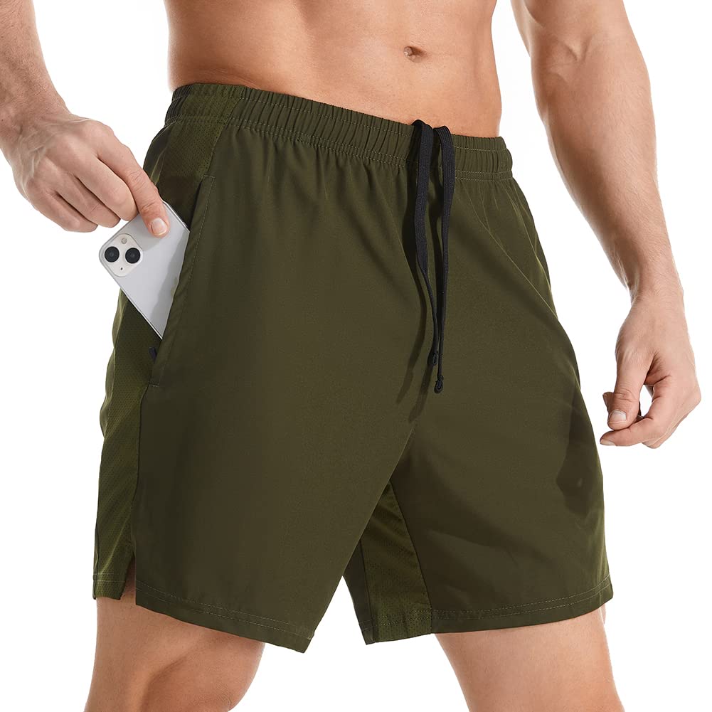Men's 7" Athletic Running Shorts Lightweight Quick Dry Gym Workout Shorts with Zipper Pockets