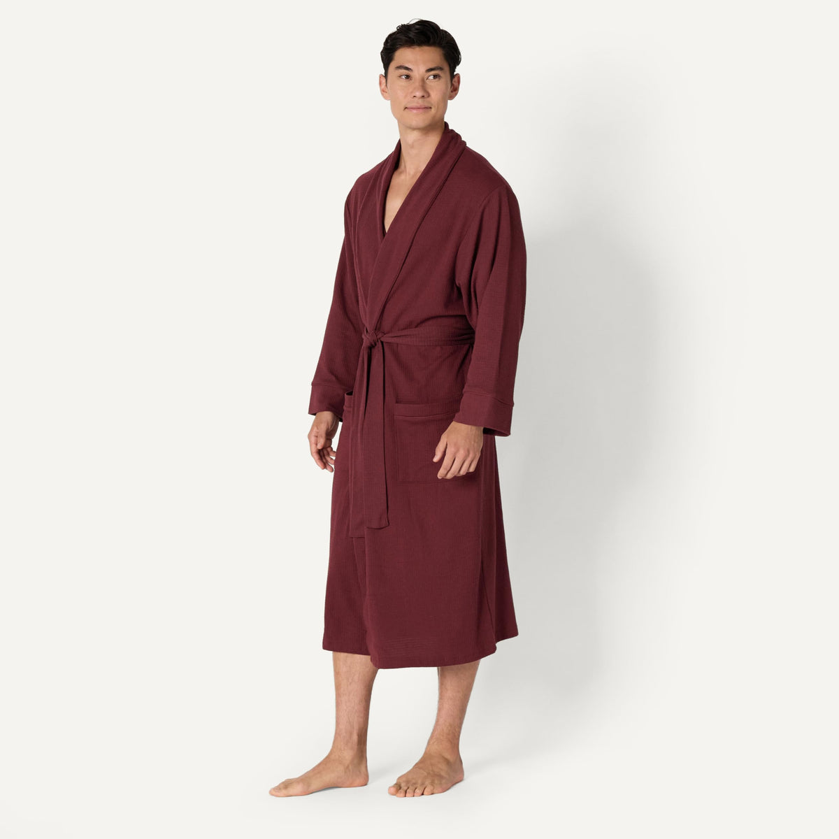 Amazon Essentials Men's Lightweight Cotton Waffle Bath Robe, Mid-Length Loungewear (Available in Big & Tall)