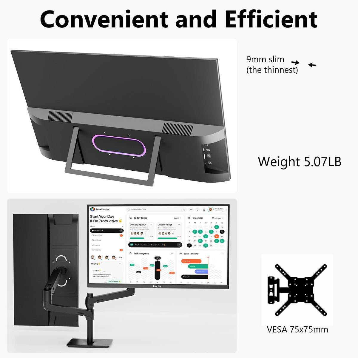 Prechen 23.8 Inch Dual Stacked Touchscreen Monitor, FHD IPS, 75Hz 65W USB-C Charging Computer Monitors 10 Point Touch, 99% sRGB, VESA USB-C/HDMI, Dual Touch Monitor for Laptop, Mac, Windows