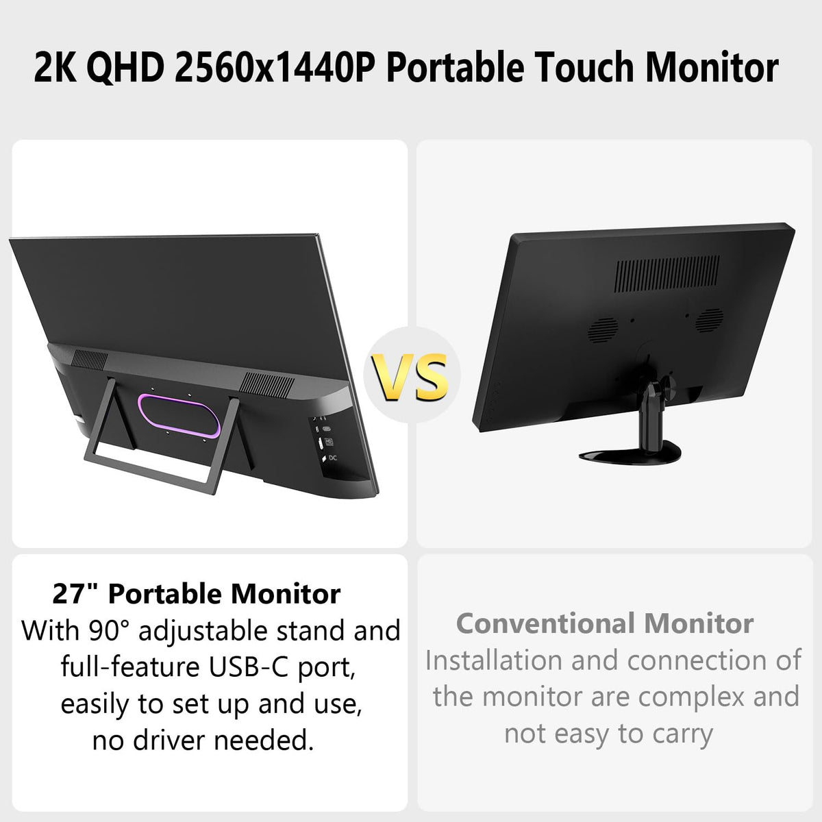 Prechen 23.8 Inch Dual Stacked Touchscreen Monitor, FHD IPS, 75Hz 65W USB-C Charging Computer Monitors 10 Point Touch, 99% sRGB, VESA USB-C/HDMI, Dual Touch Monitor for Laptop, Mac, Windows