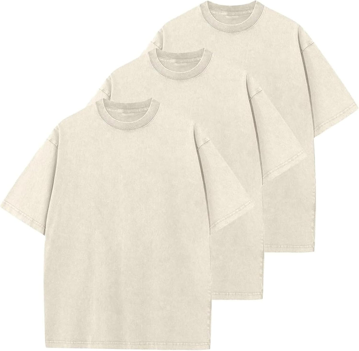 Men's Cotton T-Shirts Oversized Unisex Short Sleeves Casual Loose Wash Solid Basic Tee Tops