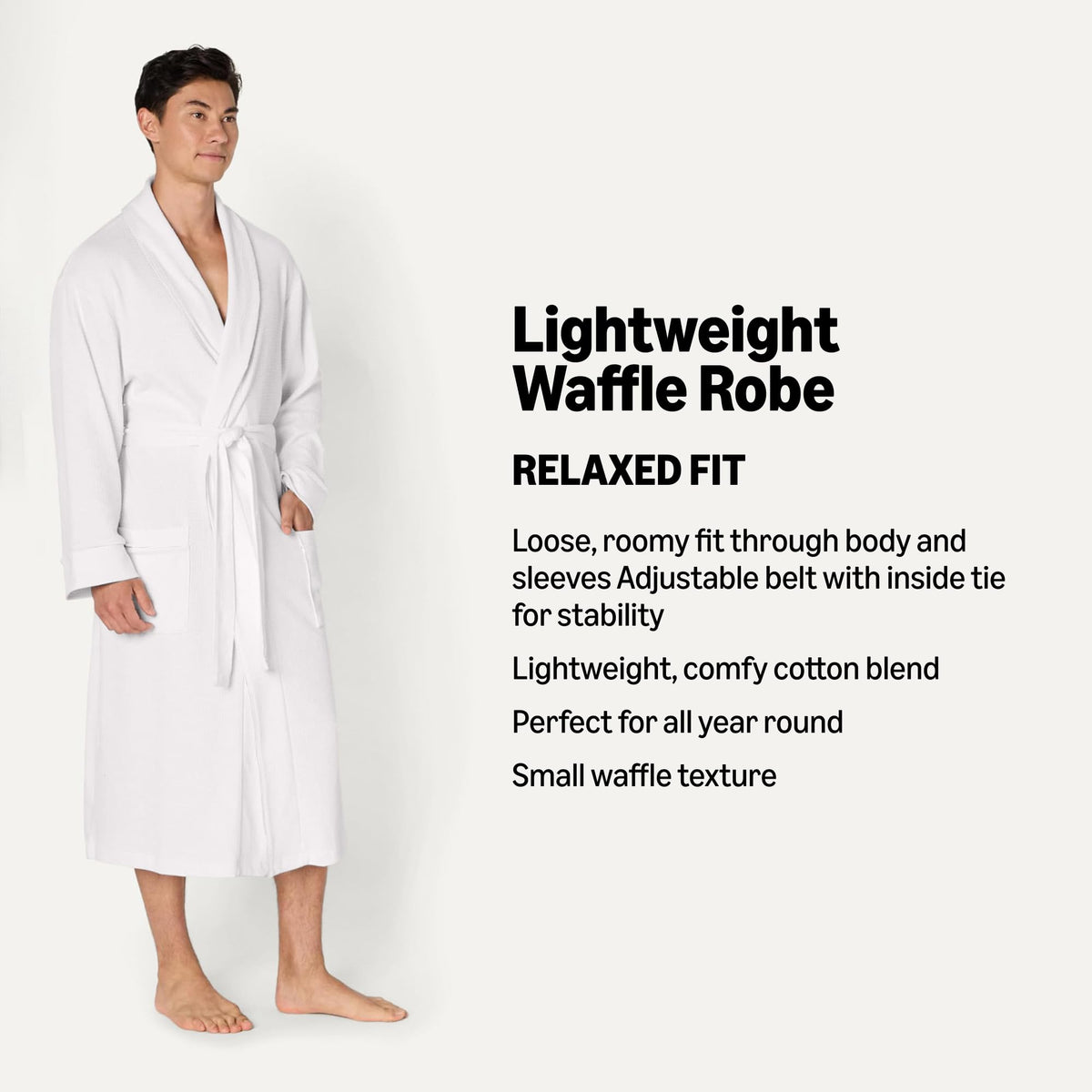 Amazon Essentials Men's Lightweight Cotton Waffle Bath Robe, Mid-Length Loungewear (Available in Big & Tall)