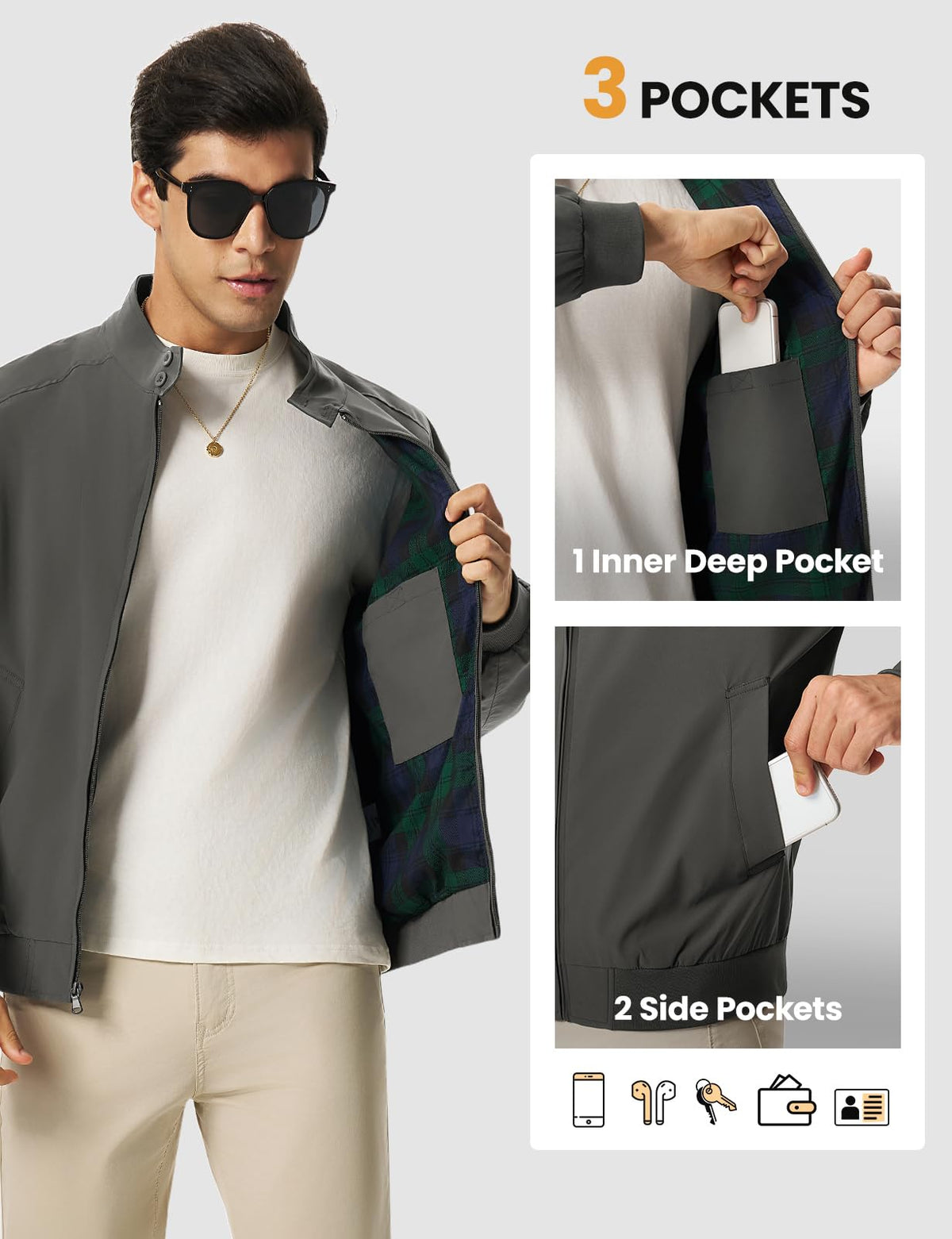 TBMPOY Men's Lightweight Jackets Casual Windbreaker Light Golf Fall