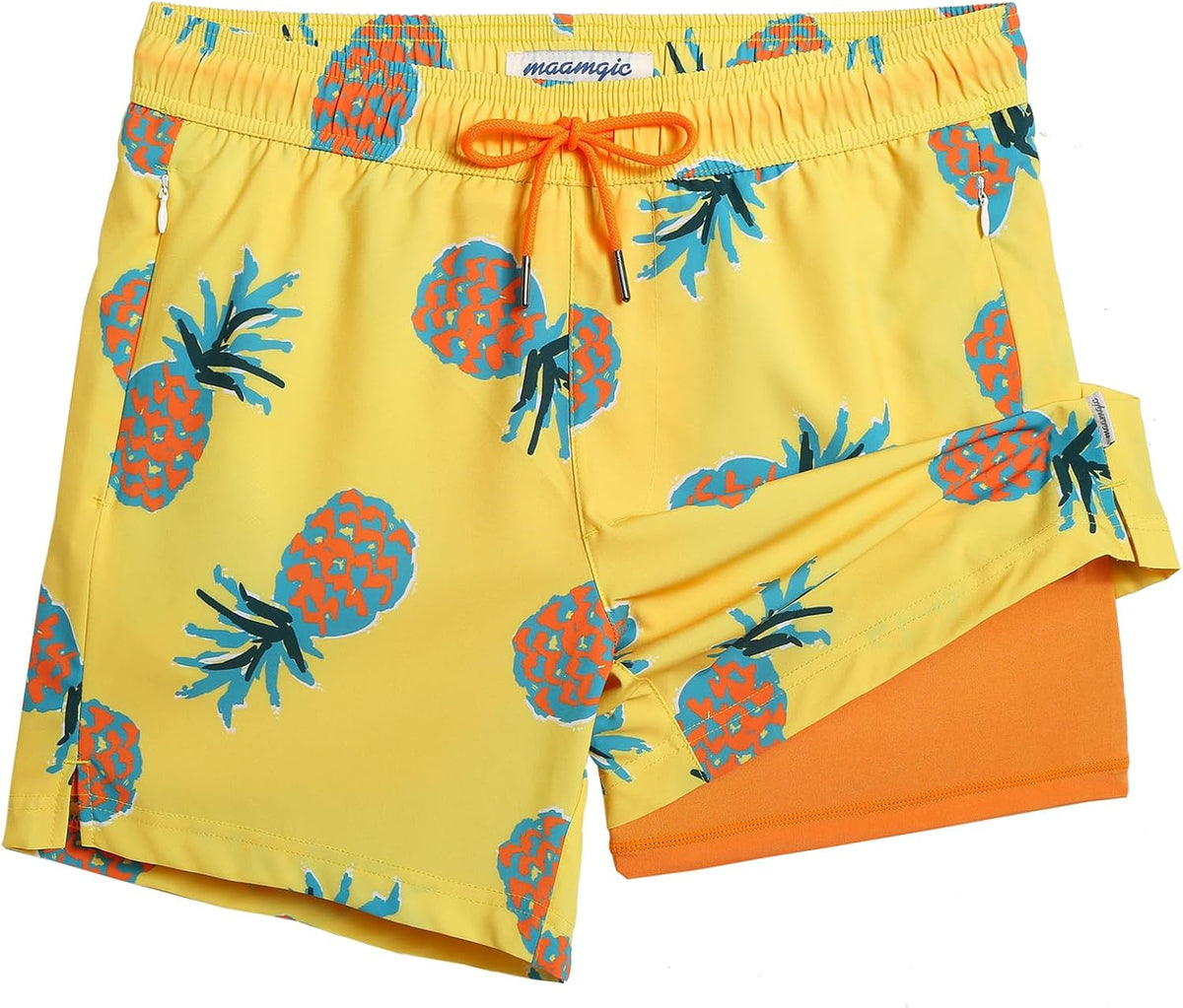 maamgic Mens Swim Trunks with Compression Liner 5 Inch Quick Dry for Beach