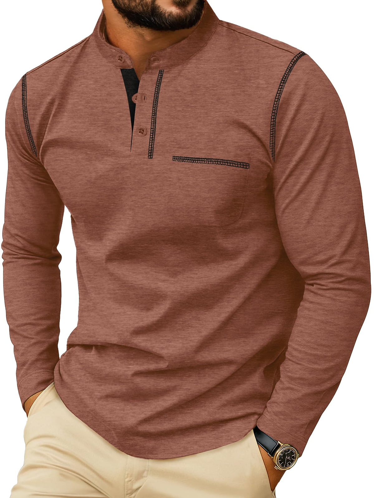 Sailwind Men's Henley Shirts Long Sleeve Button T-Shirt Casual Stylish Cotton Pullover Shirt with Pocket