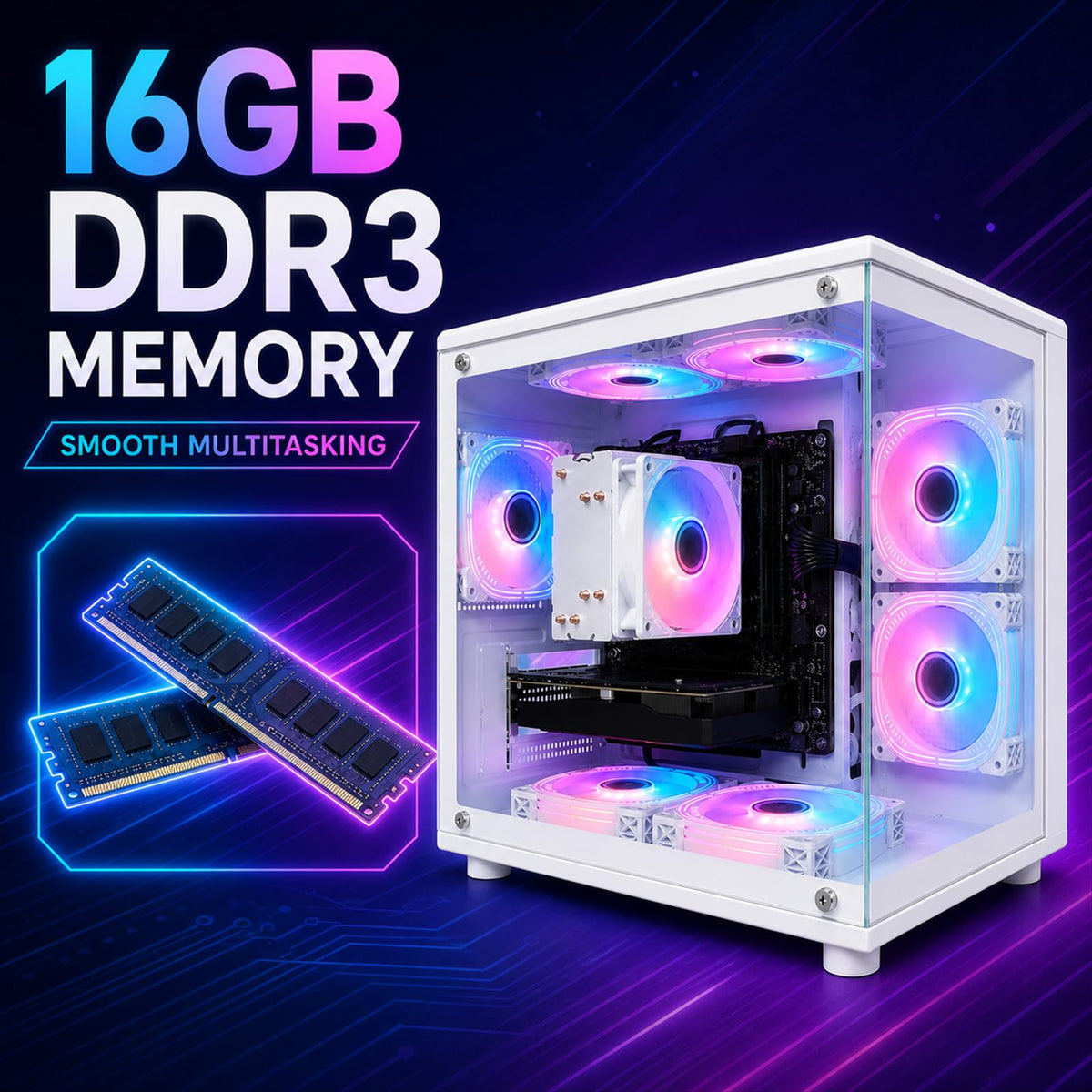 Desktop PC, i7-7700, RX 580 8GB, 16GB RAM, 256GB SSD, WiFi 6, Black