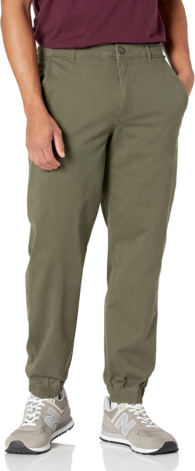 Amazon Essentials Men's Straight-Fit Chino Jogger Pants with Elastic Waist and Pockets