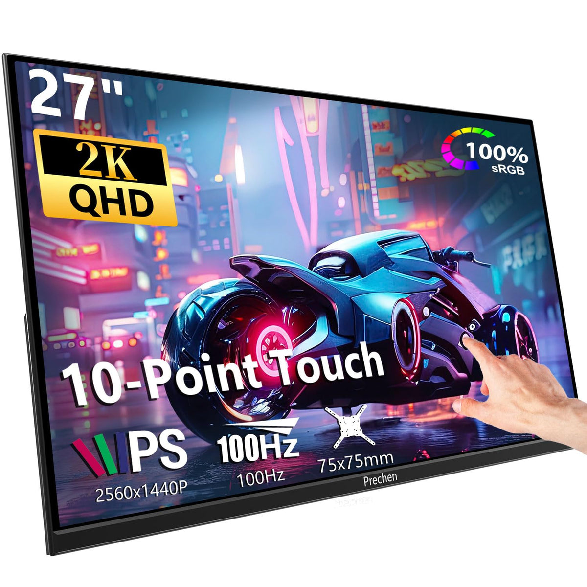 Prechen 23.8 Inch Dual Stacked Touchscreen Monitor, FHD IPS, 75Hz 65W USB-C Charging Computer Monitors 10 Point Touch, 99% sRGB, VESA USB-C/HDMI, Dual Touch Monitor for Laptop, Mac, Windows
