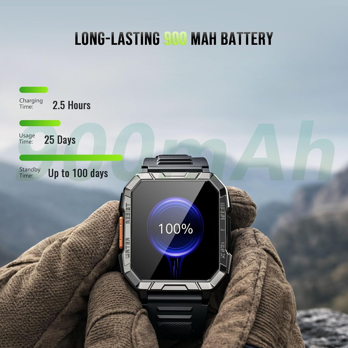 Military Smart Watch for Men with 100-Day Standby/Flashlight/Compass