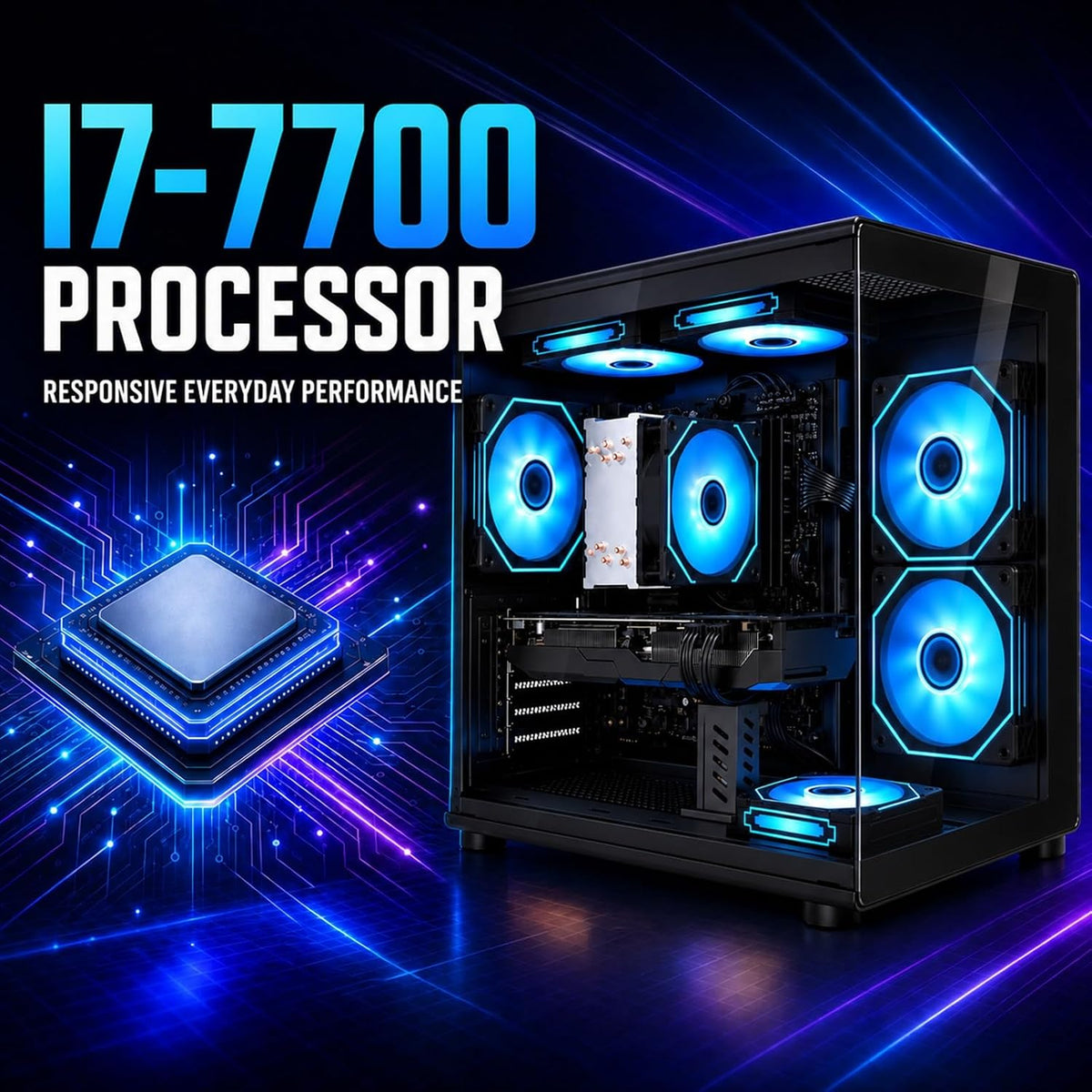 Desktop PC, i7-7700, RX 580 8GB, 16GB RAM, 256GB SSD, WiFi 6, Black
