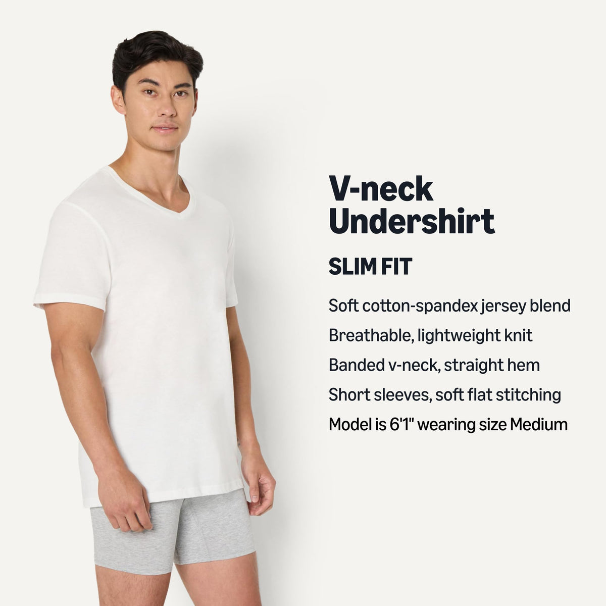 Amazon Essentials Men's Slim Fit V-Neck Undershirt, Breathable Cotton, Pack of 6