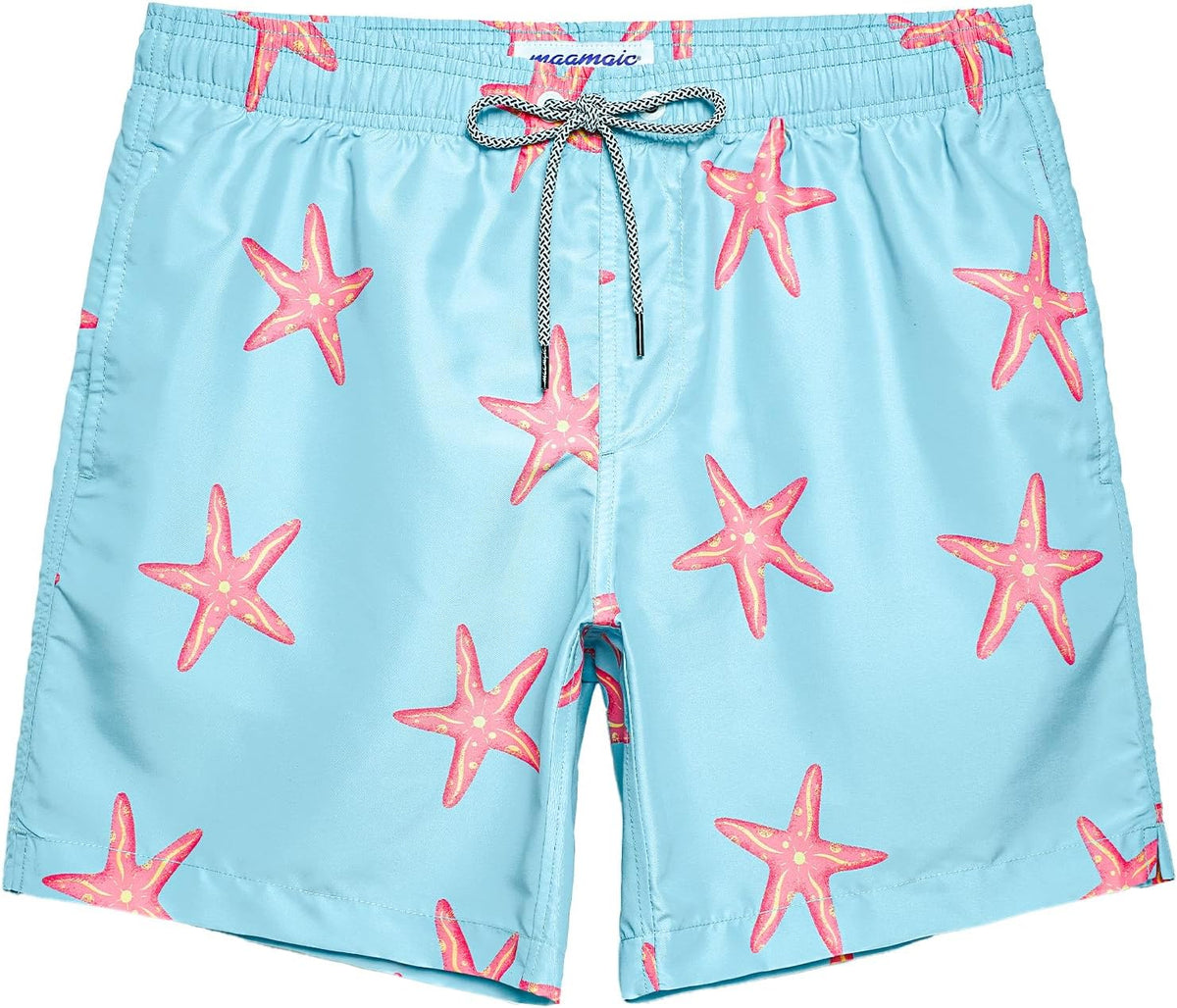 maamgic Mens Swim Trunks Quick Dry Mesh Linner with Pockets 7" Beach Shorts
