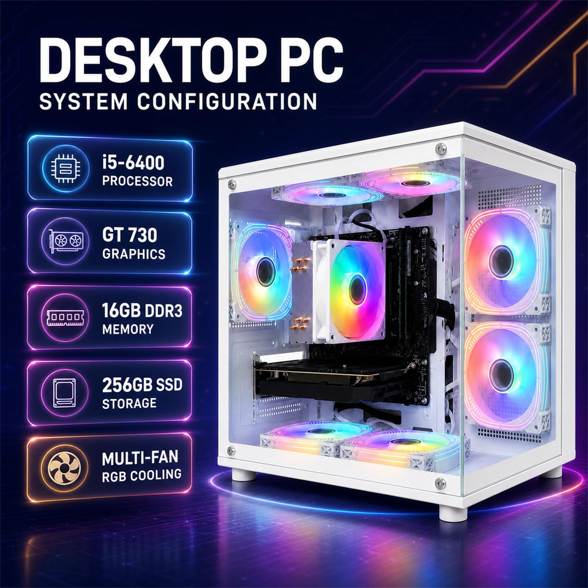 Desktop PC, i7-7700, RX 580 8GB, 16GB RAM, 256GB SSD, WiFi 6, Black