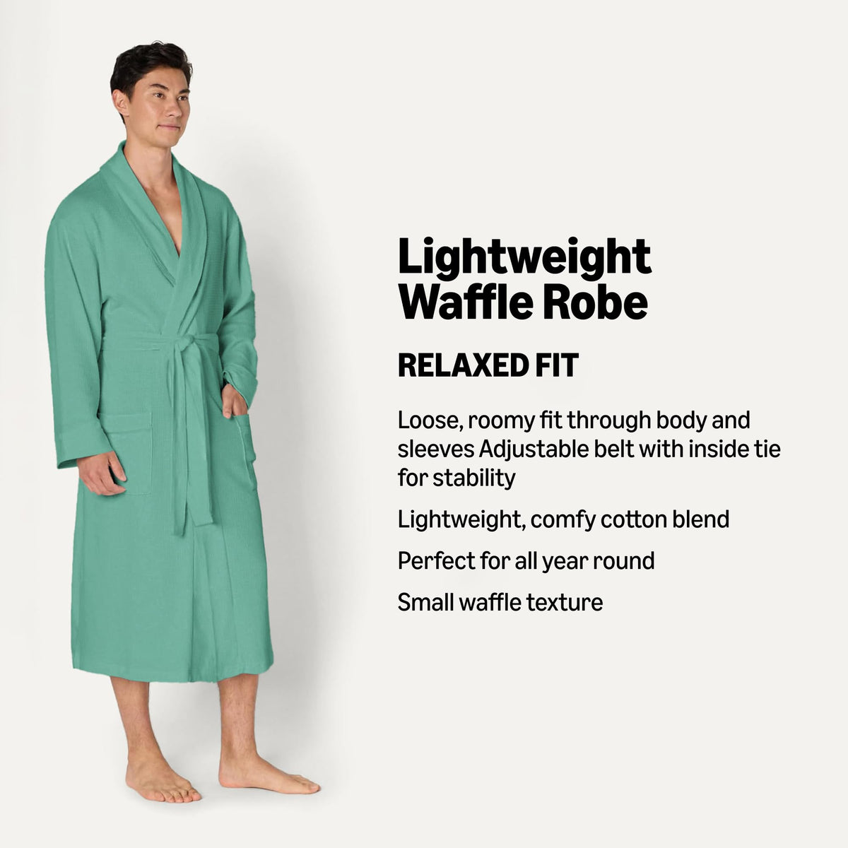 Amazon Essentials Men's Lightweight Cotton Waffle Bath Robe, Mid-Length Loungewear (Available in Big & Tall)