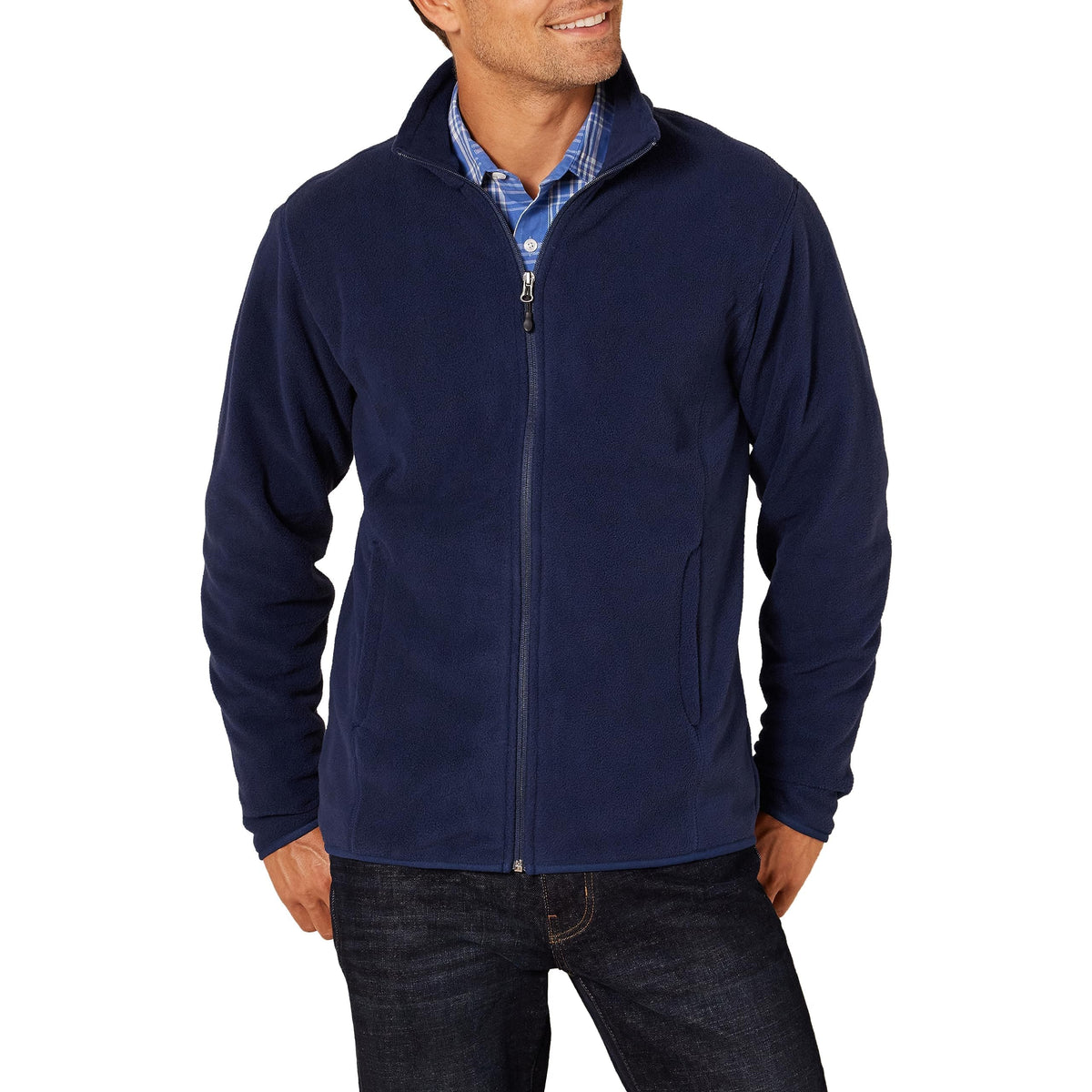 Amazon Essentials Men's Full-Zip Polar Fleece Jacket with Zippered Pockets for Cold Outdoor Weather