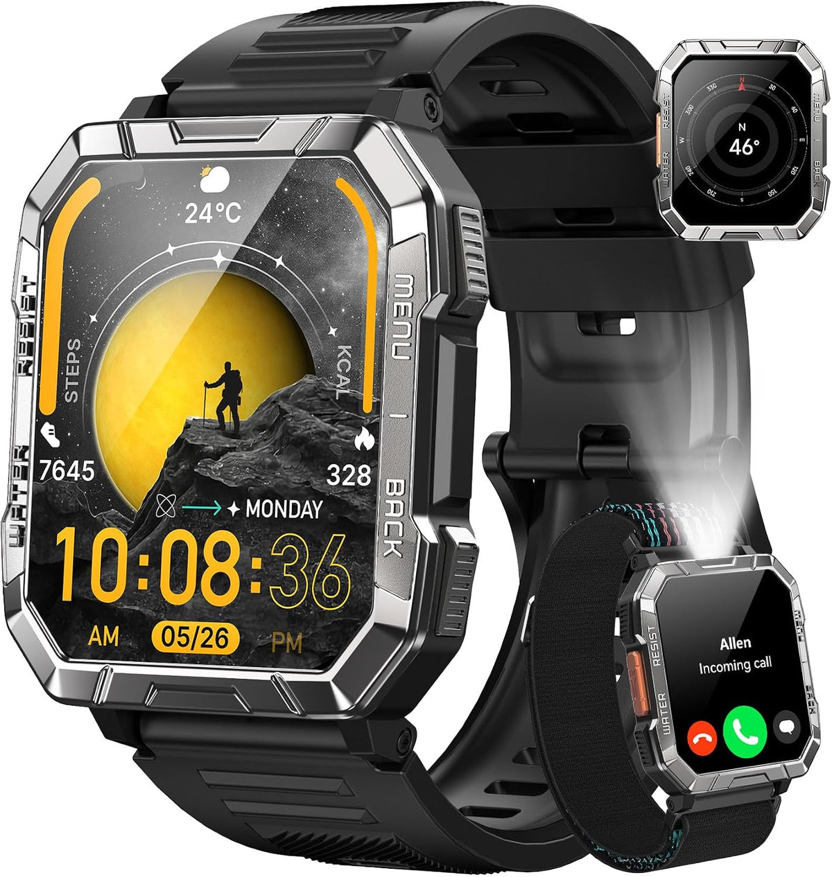 Military Smart Watch for Men with 100-Day Standby/Flashlight/Compass