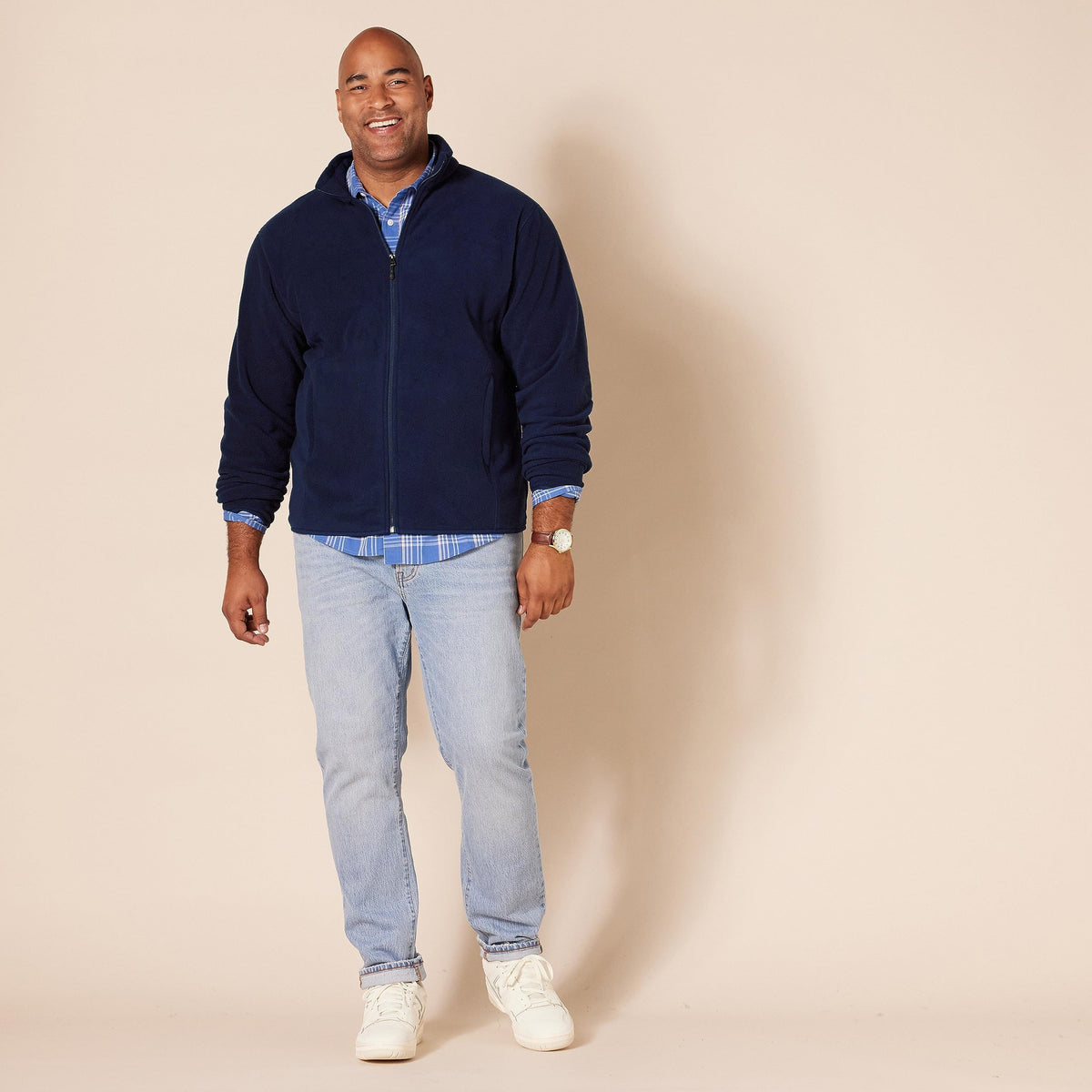 Amazon Essentials Men's Full-Zip Polar Fleece Jacket with Zippered Pockets for Cold Outdoor Weather