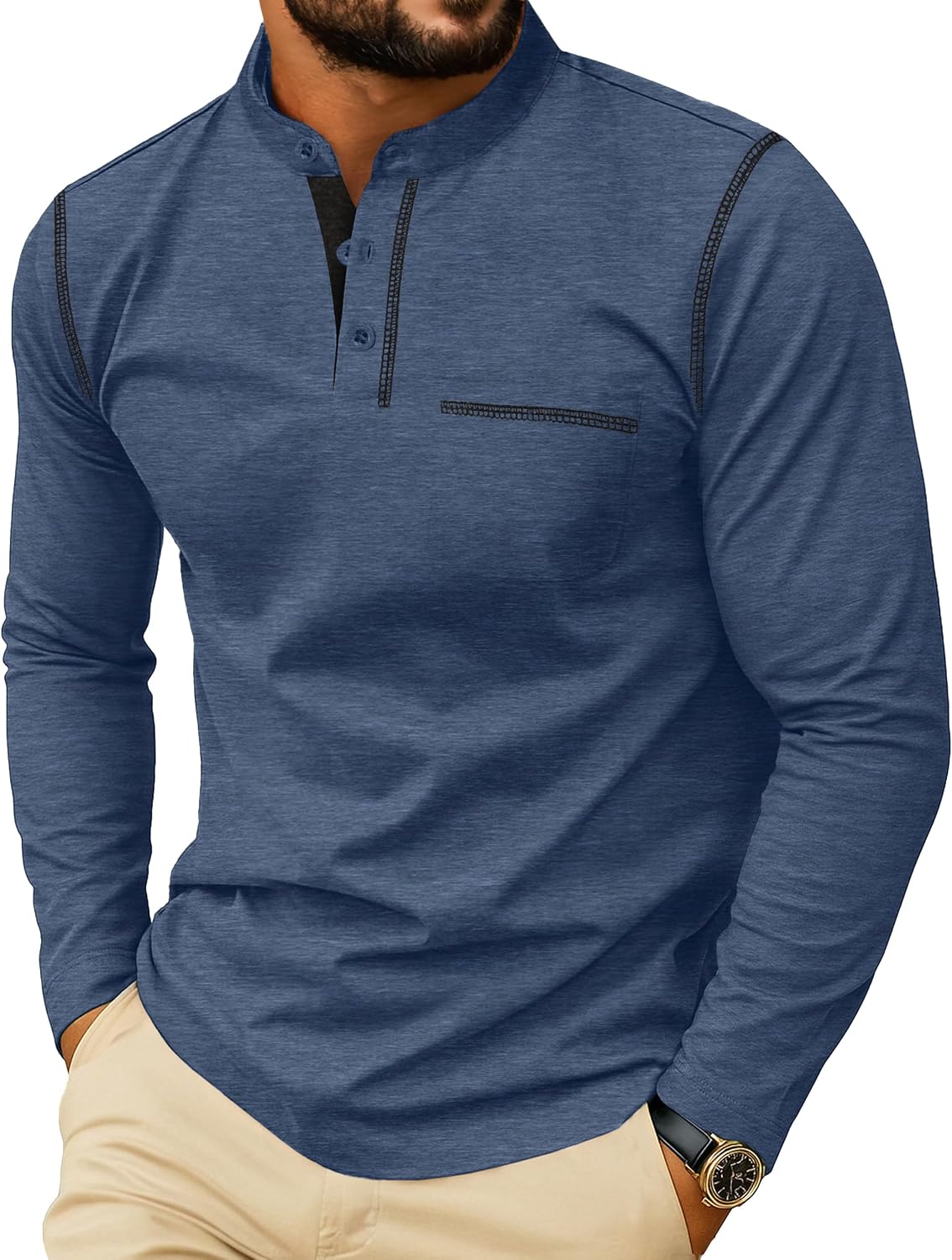 Sailwind Men's Henley Shirts Long Sleeve Button T-Shirt Casual Stylish Cotton Pullover Shirt with Pocket