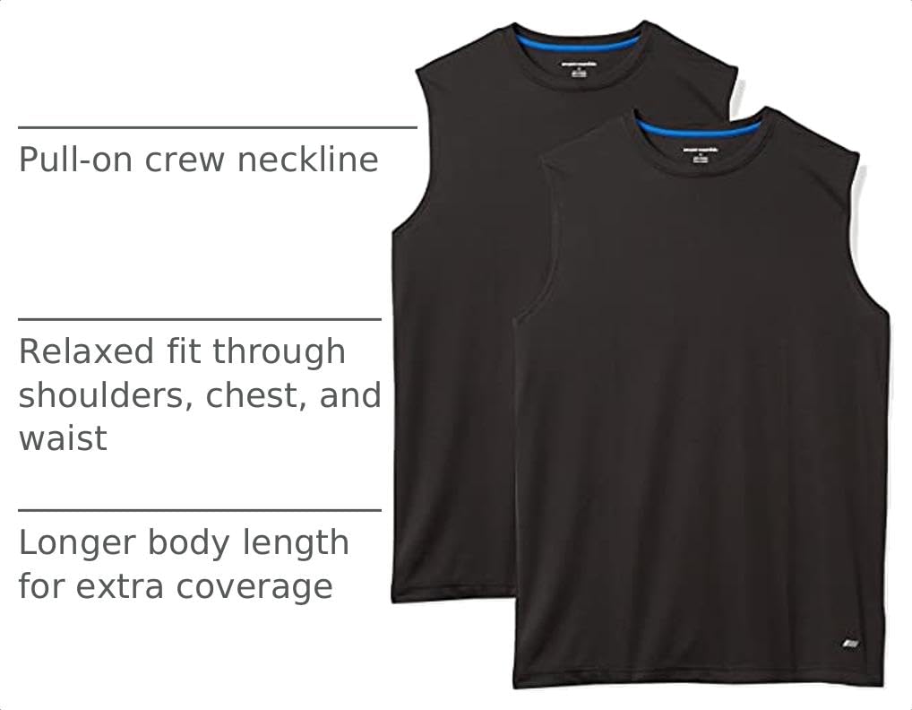 Amazon Essentials Men's Active Performance Tech Muscle Sleeveless Top, Breathable Moisture Wicking Workout Shirt