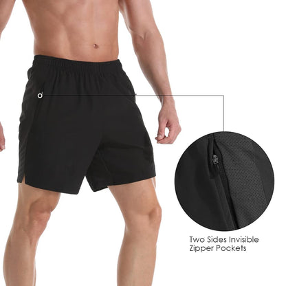Men's 7" Athletic Running Shorts Lightweight Quick Dry Gym Workout Shorts with Zipper Pockets