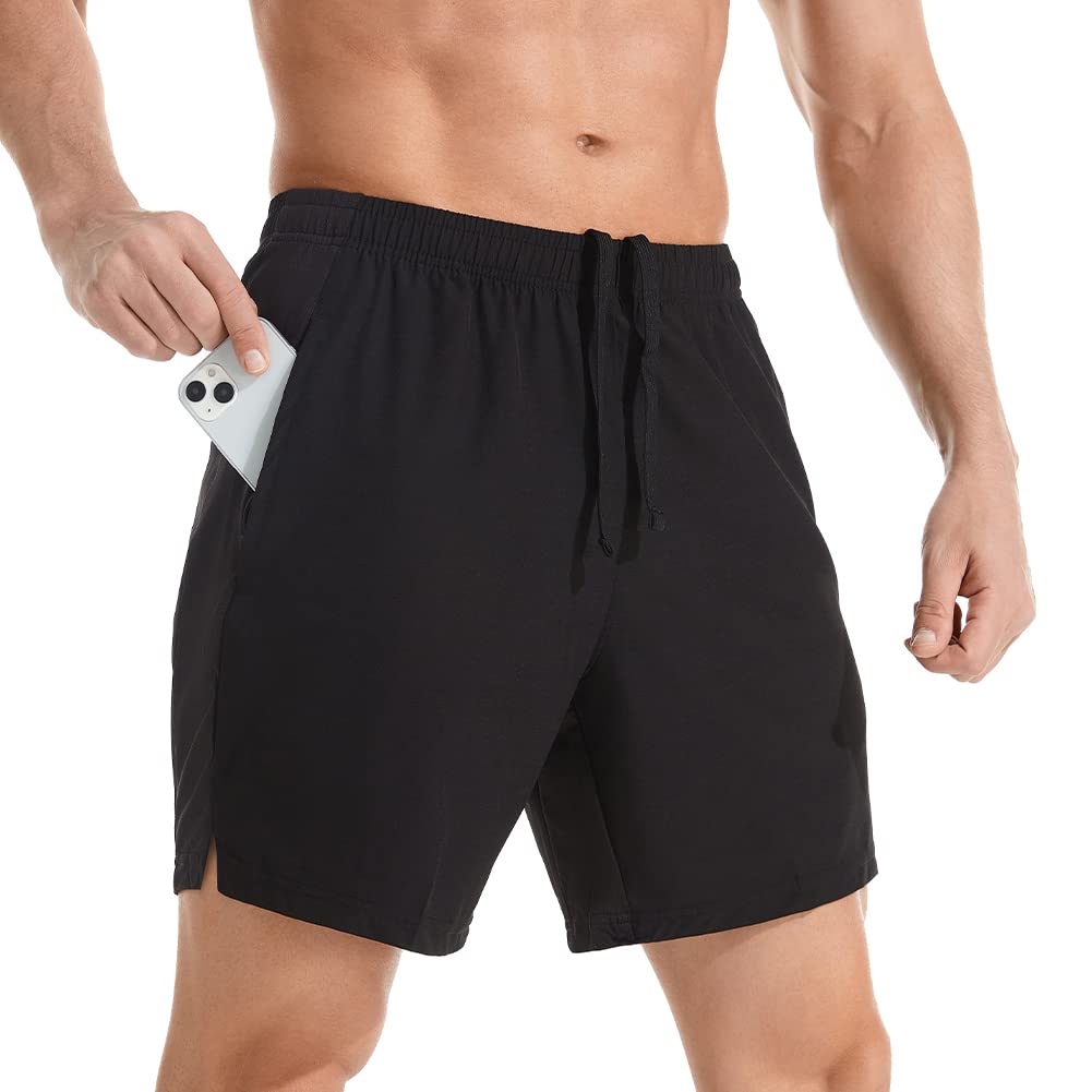 Men's 7" Athletic Running Shorts Lightweight Quick Dry Gym Workout Shorts with Zipper Pockets
