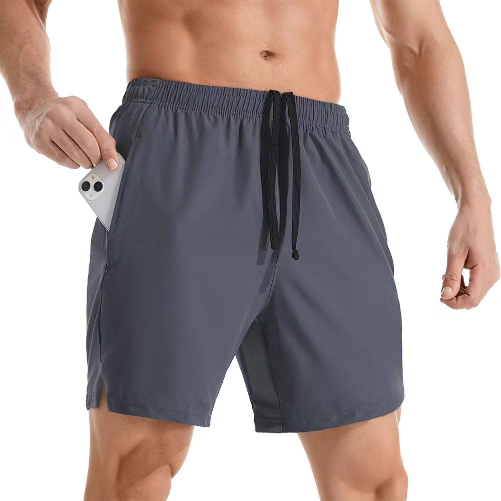 Men's 7" Athletic Running Shorts Lightweight Quick Dry Gym Workout Shorts with Zipper Pockets