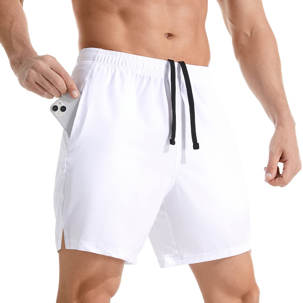 Men's 7" Athletic Running Shorts Lightweight Quick Dry Gym Workout Shorts with Zipper Pockets