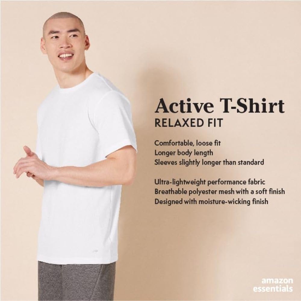 Amazon Essentials Men's Moisture Wicking Breathable Performance Tech Workout T-Shirts, Pack of 2