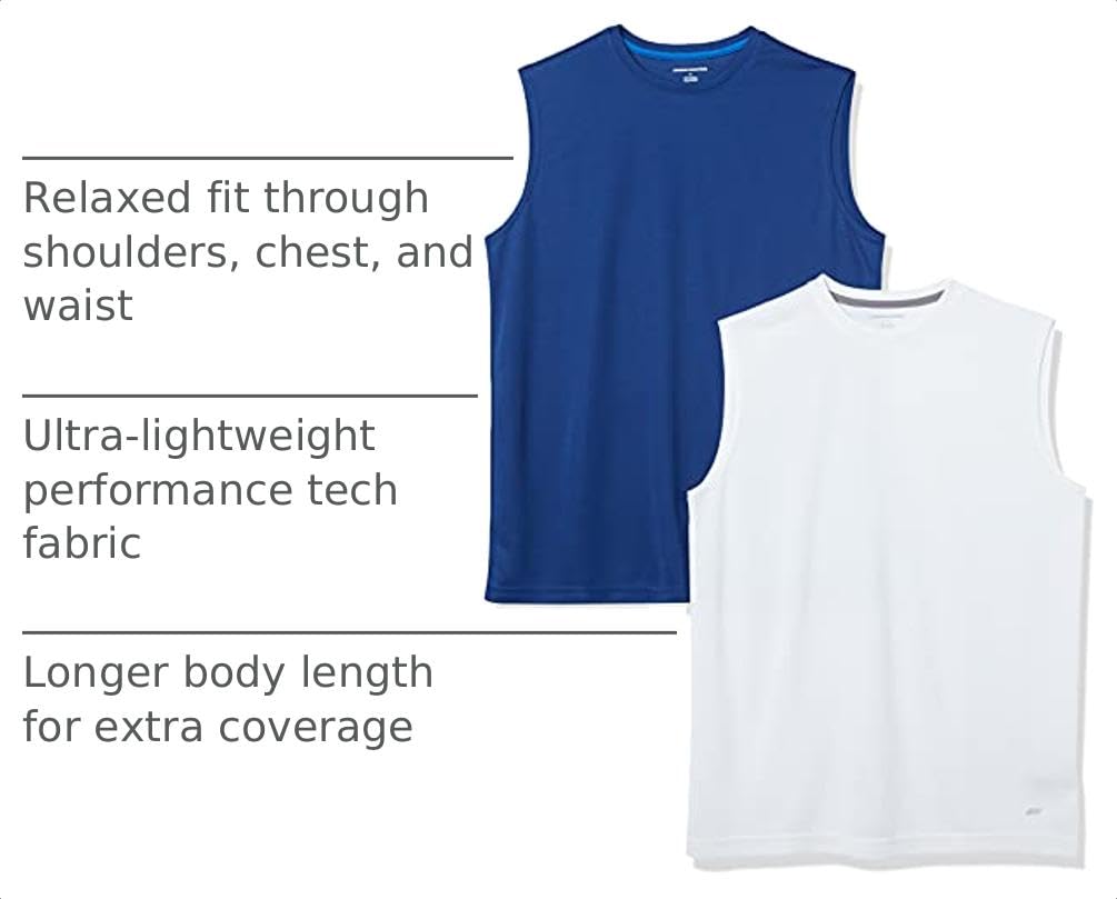 Amazon Essentials Men's Active Performance Tech Muscle Sleeveless Top, Breathable Moisture Wicking Workout Shirt