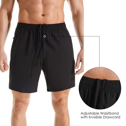 Men's 7" Athletic Running Shorts Lightweight Quick Dry Gym Workout Shorts with Zipper Pockets