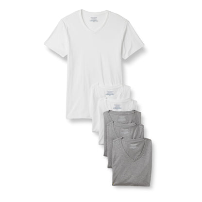 Amazon Essentials Men's Slim Fit V-Neck Undershirt, Breathable Cotton, Pack of 6