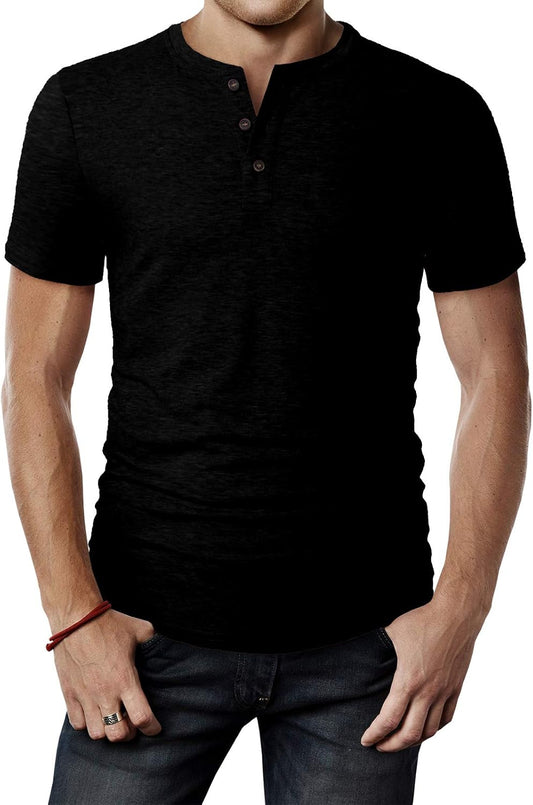 H2H Mens Casual Premium Slim Fit Henley T-Shirts Short Sleeve Lightweight