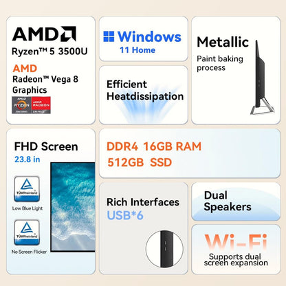 AOC 24" All-in-One Desktop Computer, 16GB RAM 512GB SSD, FHD Windows 11 AIO