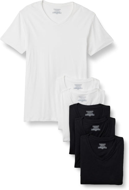 Amazon Essentials Men's Slim Fit V-Neck Undershirt, Breathable Cotton, Pack of 6