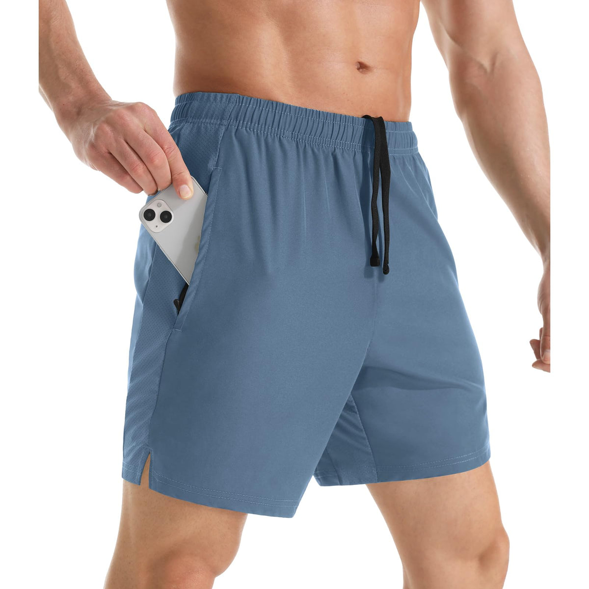 Men's 7" Athletic Running Shorts Lightweight Quick Dry Gym Workout Shorts with Zipper Pockets