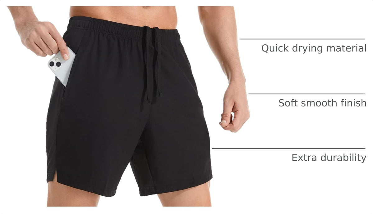 Men's 7" Athletic Running Shorts Lightweight Quick Dry Gym Workout Shorts with Zipper Pockets