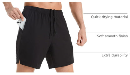 Men's 7" Athletic Running Shorts Lightweight Quick Dry Gym Workout Shorts with Zipper Pockets