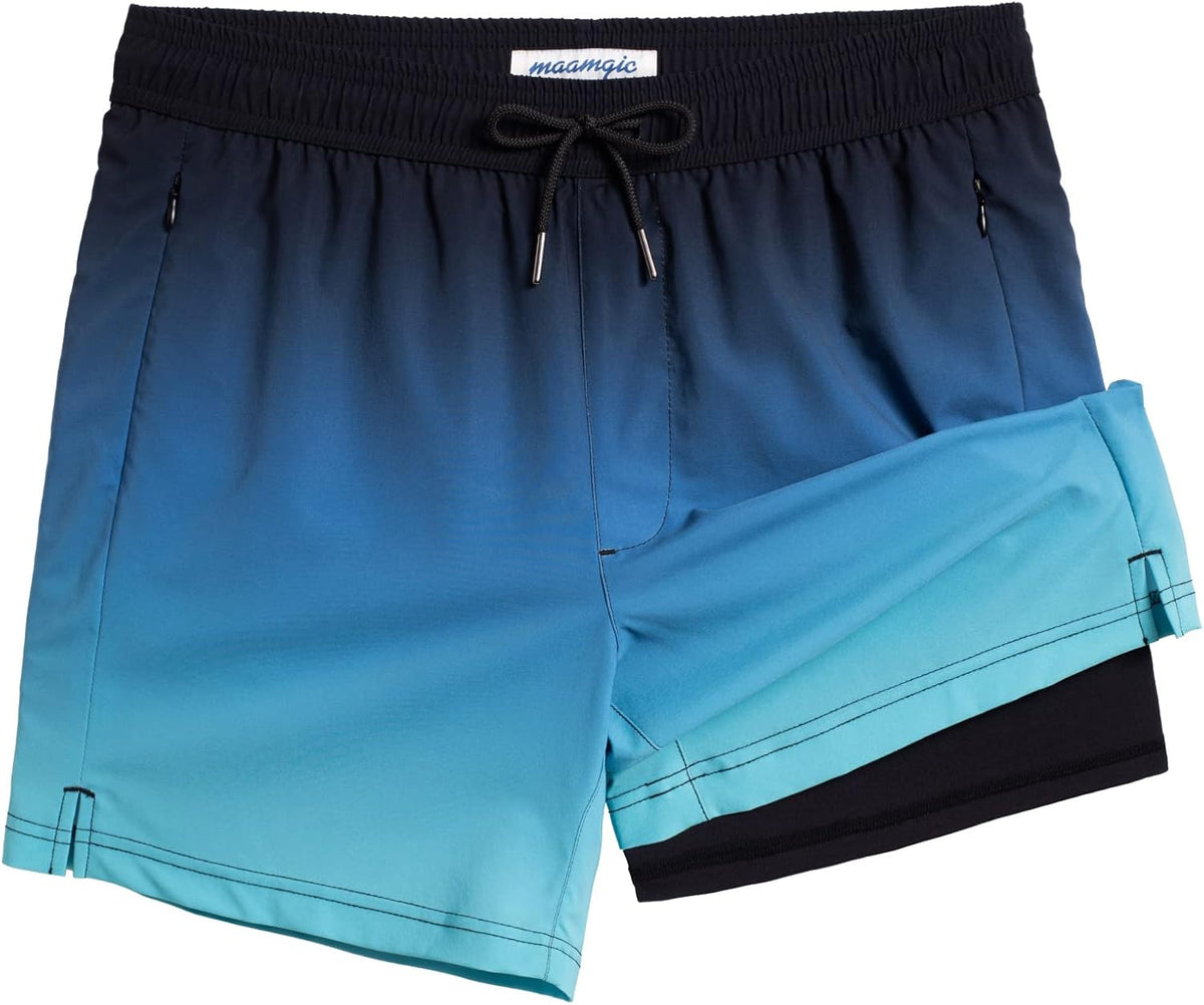 maamgic Mens Swim Trunks with Compression Liner 5 Inch Quick Dry for Beach