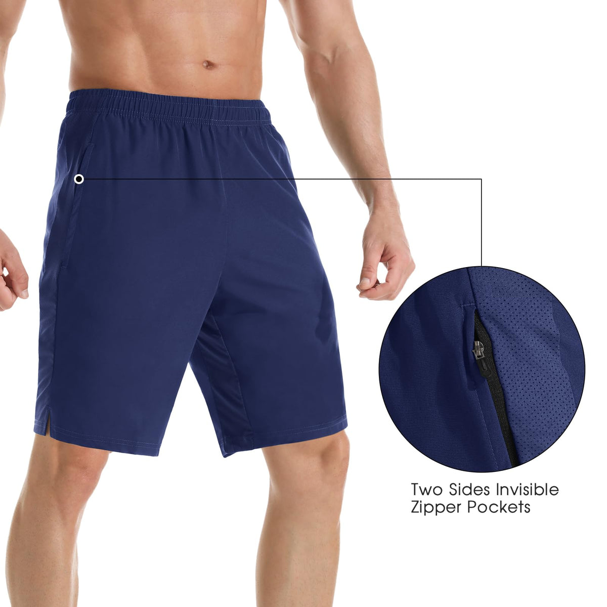 Men's 7" Athletic Running Shorts Lightweight Quick Dry Gym Workout Shorts with Zipper Pockets