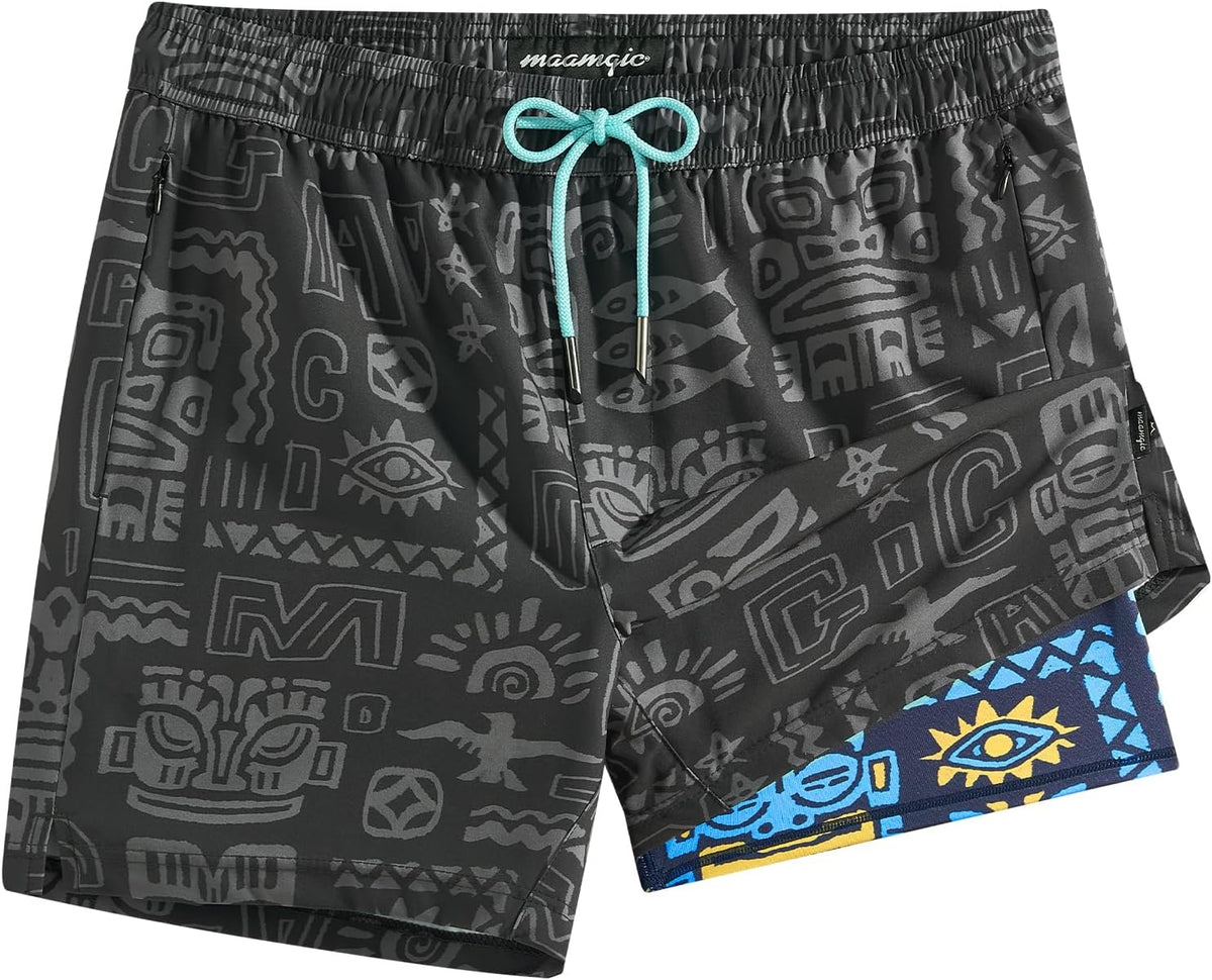 maamgic Mens Swim Trunks with Compression Liner 5 Inch Quick Dry for Beach
