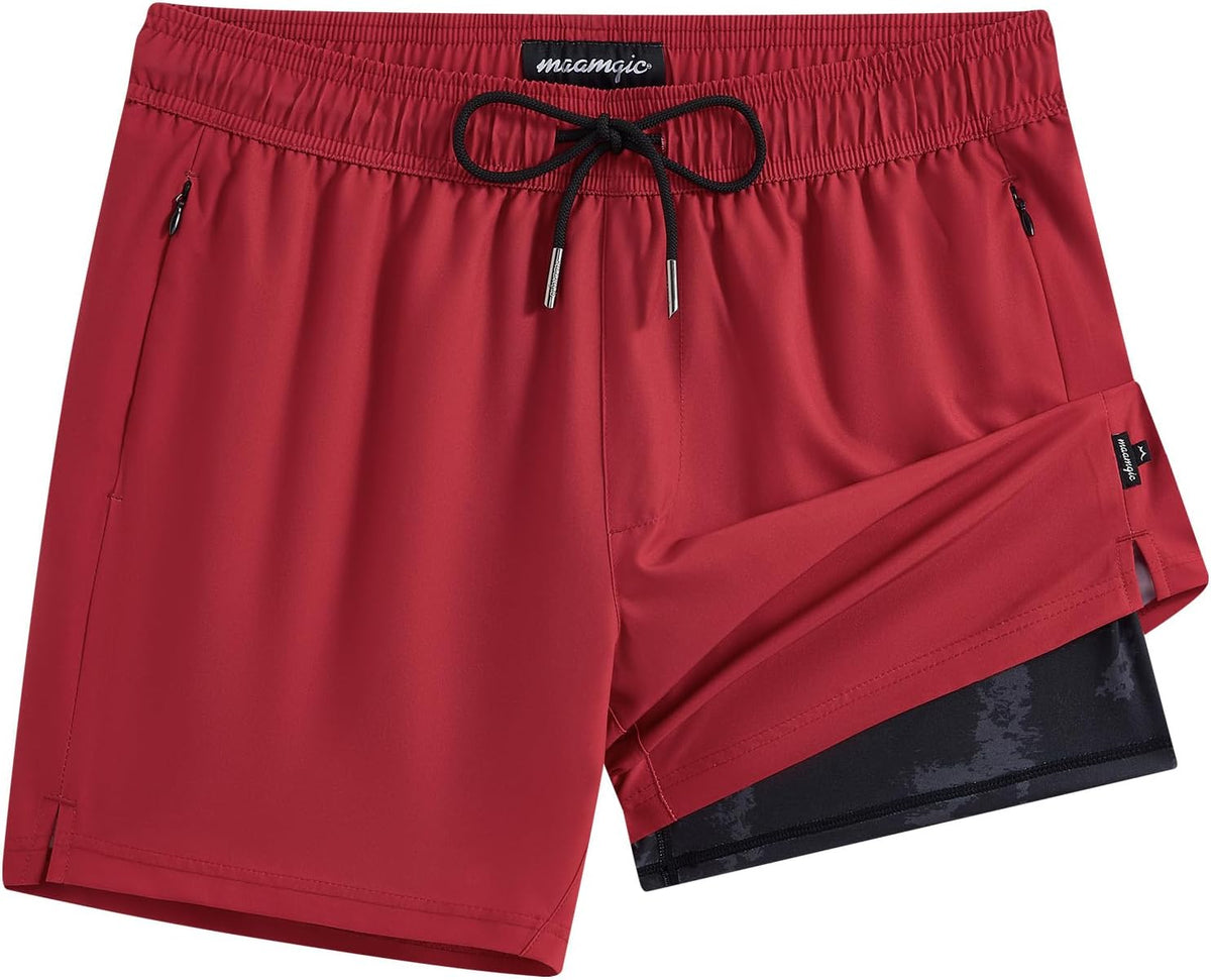 maamgic Mens Swim Trunks with Compression Liner 5 Inch Quick Dry for Beach
