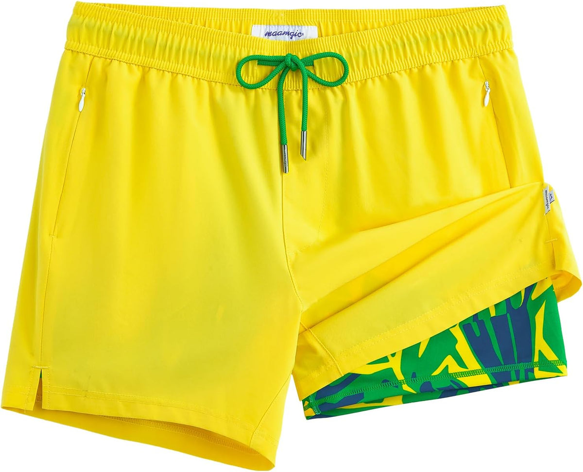maamgic Mens Swim Trunks with Compression Liner 5 Inch Quick Dry for Beach