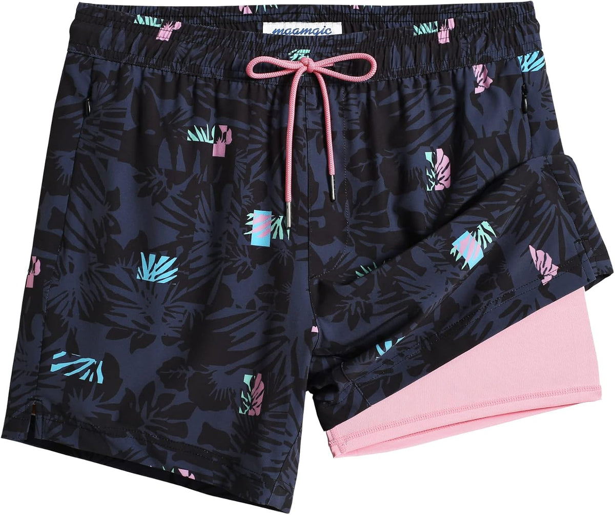 maamgic Mens Swim Trunks with Compression Liner 5 Inch Quick Dry for Beach