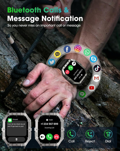Military Smart Watch Built-in GPS,Bluetooth Calling, for iPhone & Android