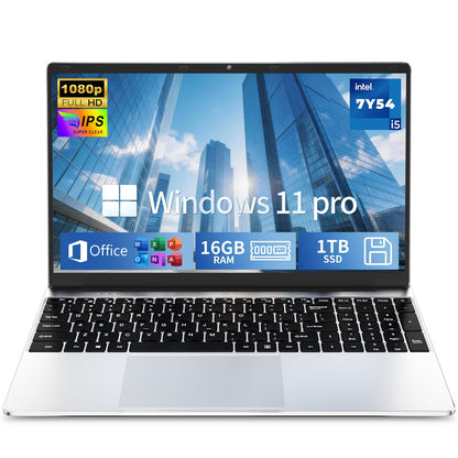 2026 Flagship 15.6" Business Laptop Computer, 16GB RAM 512GB SSD, Core i5-7Y54(Up to 3.2GHz), Windows 11 Pro, Office 365, Fan Cooling, 2-Year Warranty, Portable Traditional Lap Top for Students & Work