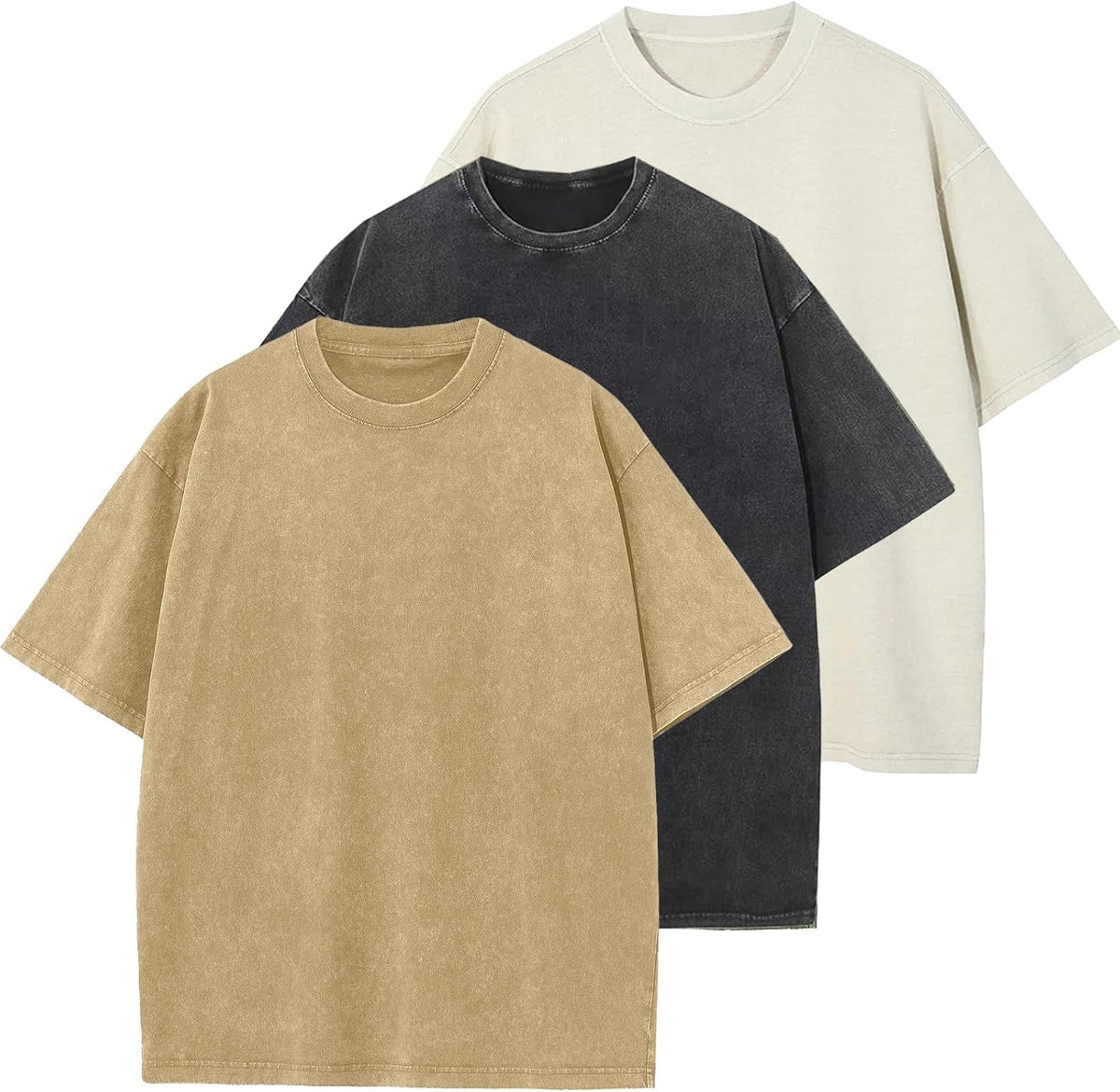 Men's Cotton T-Shirts Oversized Unisex Short Sleeves Casual Loose Wash Solid Basic Tee Tops