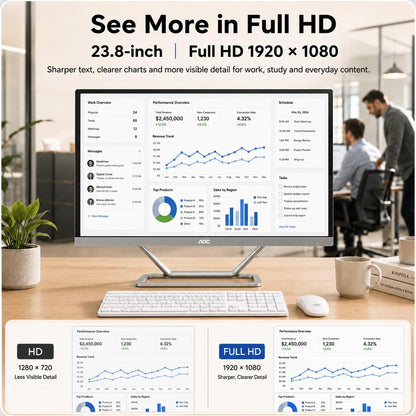 AOC 24" All-in-One Desktop Computer, 16GB RAM 512GB SSD, FHD Windows 11 AIO