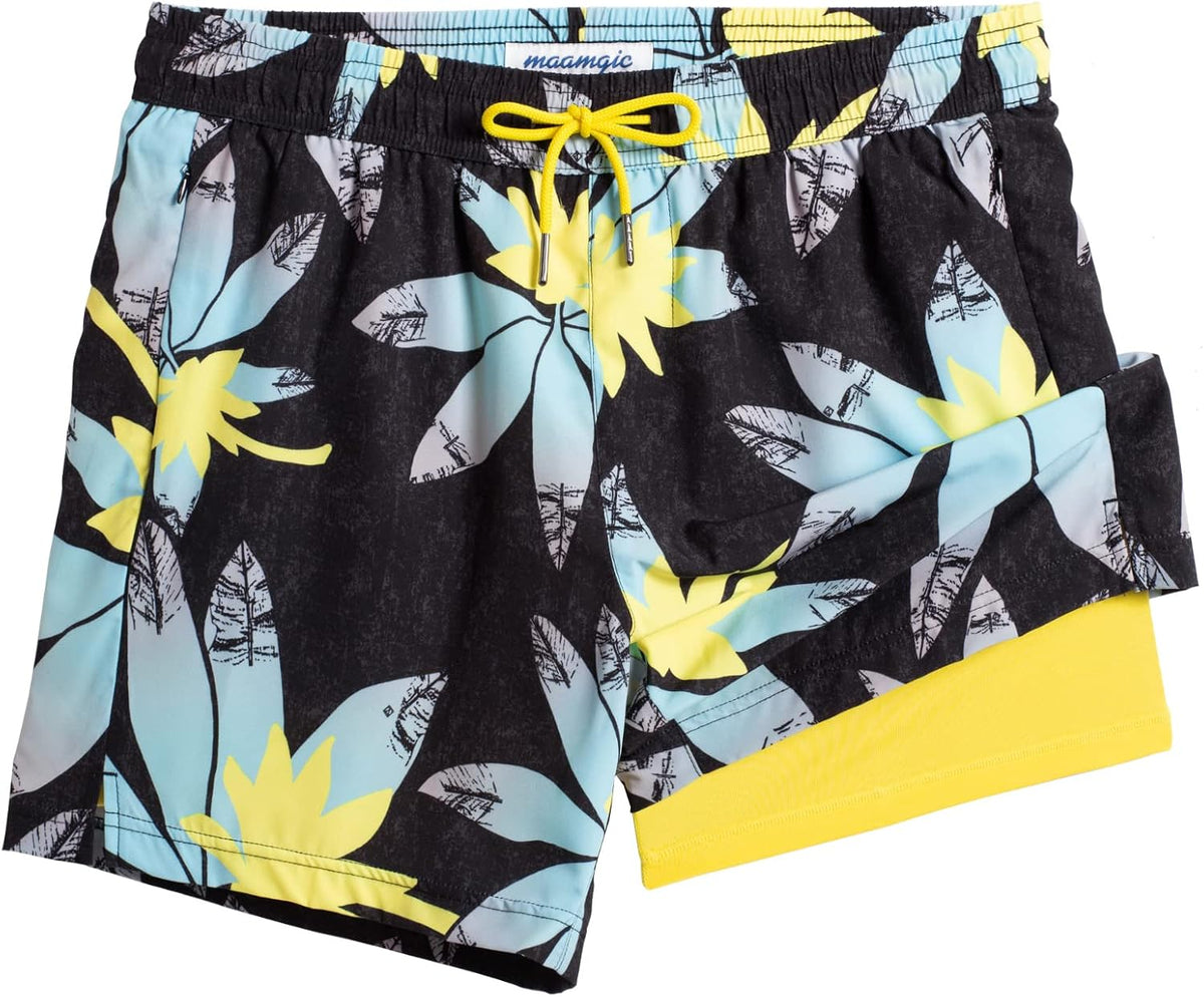 maamgic Mens Swim Trunks with Compression Liner 5 Inch Quick Dry for Beach