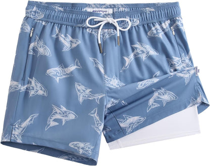 maamgic Mens Swim Trunks with Compression Liner 5 Inch Quick Dry for Beach